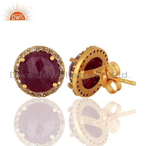 Suppliers Ruby Gemstone Diamond 18k Yellow Gold Stud Earrings Jewelry Manufacturer