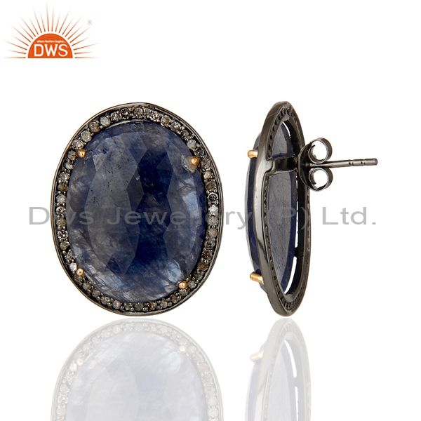 Suppliers Black Oxidized Sterling SIlver Diamond and Blue Sapphire Stud Earring