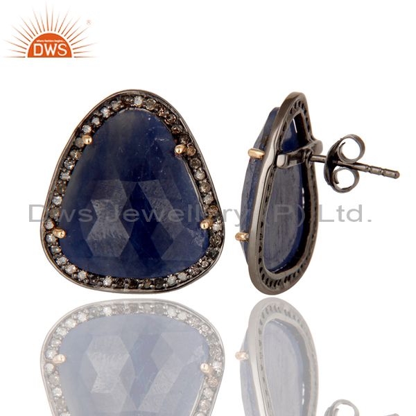 Suppliers Blue Sapphire and Pave Diamond Precious Stud Earring