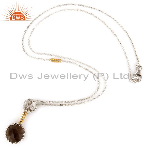Suppliers 18K Yellow Gold Smoky Quartz And Natural Diamond Pendant With Chain