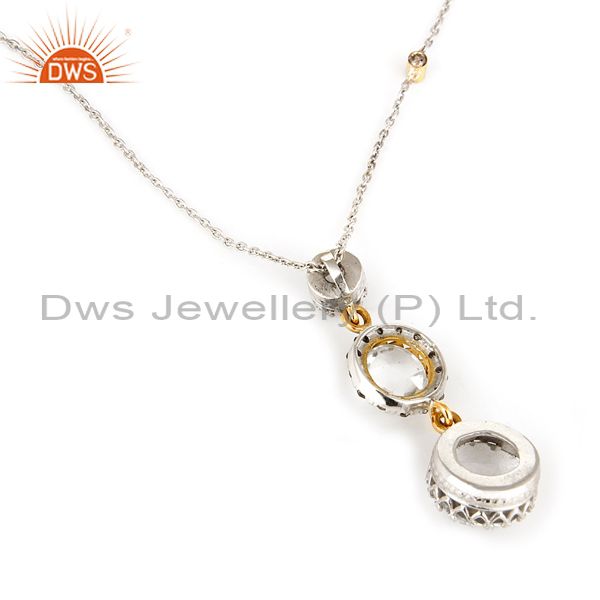 Suppliers 18K Yellow Gold And Sterling Silver Crystal Quartz And Diamonds Pendant Chain