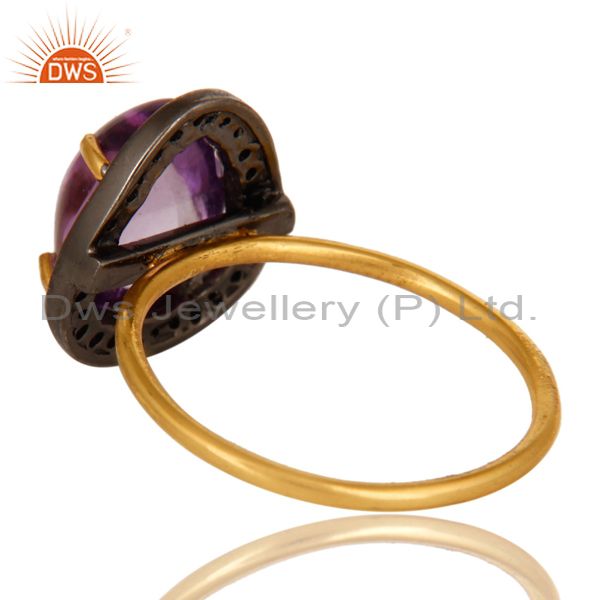 Suppliers Natural Amethyst And Pave Diamond 14K Yellow Gold Stacking Ring