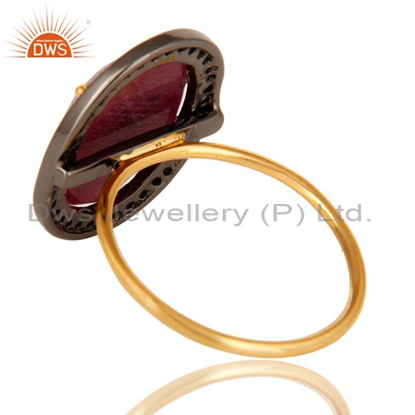 Suppliers Natural Ruby Gemstone Pave Set Diamond 14K Yellow Gold Stackable Ring
