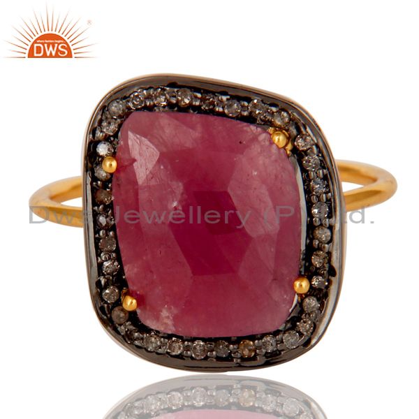 Exporter Pave Diamond and Natural Ruby Black and Yellow Gold Plated Sterling Silver Ring