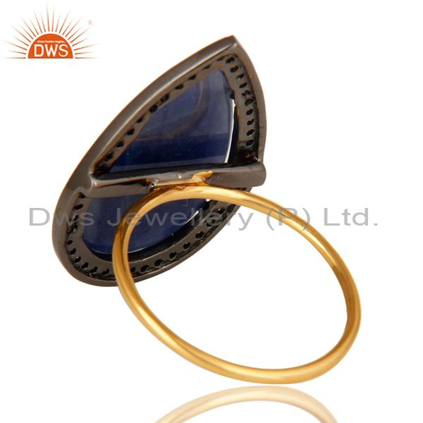 Suppliers Natural Blue Sapphire Gemstone Pave Diamond 14K Yellow Gold Cocktail Ring