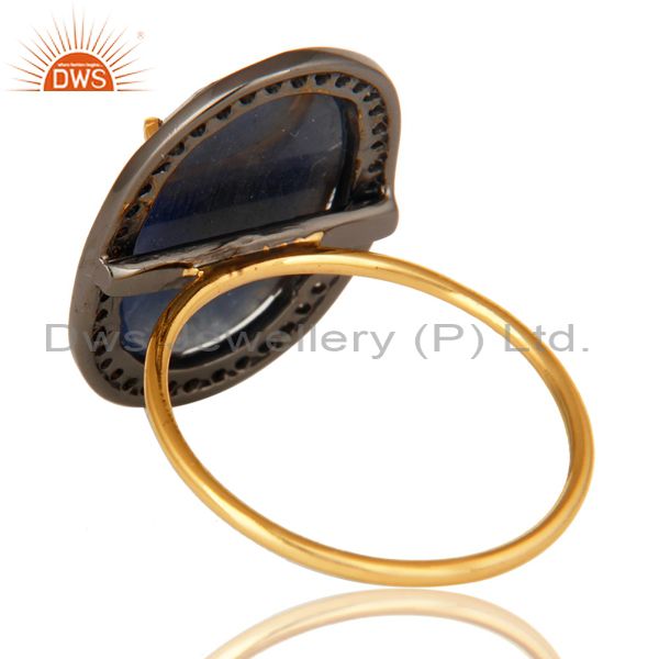 Suppliers 14K Yellow Gold Natural Oval Blue Sapphire Cocktail Engagement Ring With Diamond