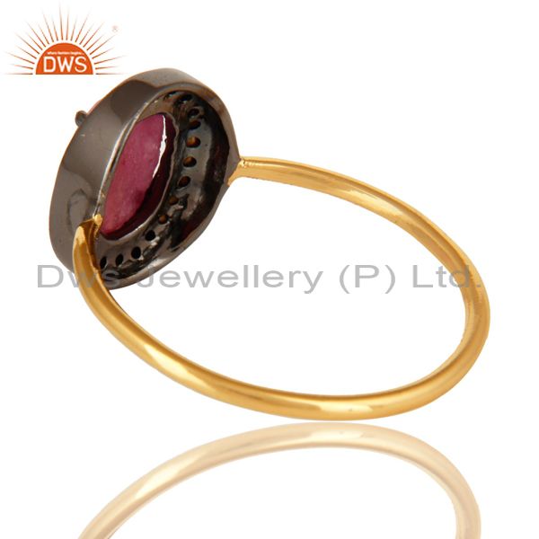 Suppliers 14K Solid Yellow Gold Pave Diamond Natural Ruby Gemstone Engagement Ring