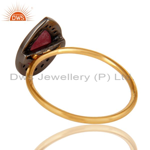Suppliers 14K Solid Yellow Gold Natural Ruby And Pave Diamond Stacking Ring