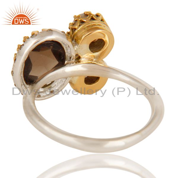 Suppliers Handmade Smoky Quartz 18K Solid Yellow Gold And Sterling Silver Stacking Ring