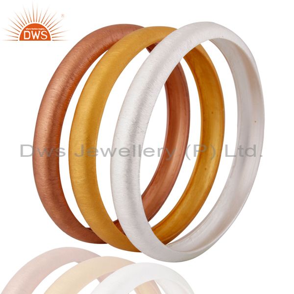 Wholesalers of Gold plated 925 silver satin finish women fashion bangle 3 pieces