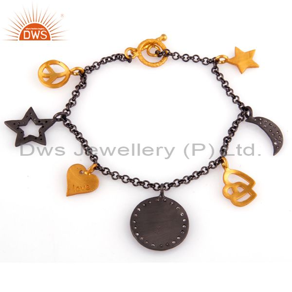 Suppliers 925 Sterling Silver Handmade Star Charms White Zircon Bracelet 18k Gold Plated