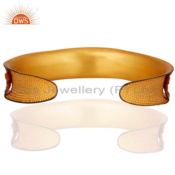 Suppliers Handcrafted 925 Sterling Silver Citrine Gemstone Cuff Bracelet With Gold Plated