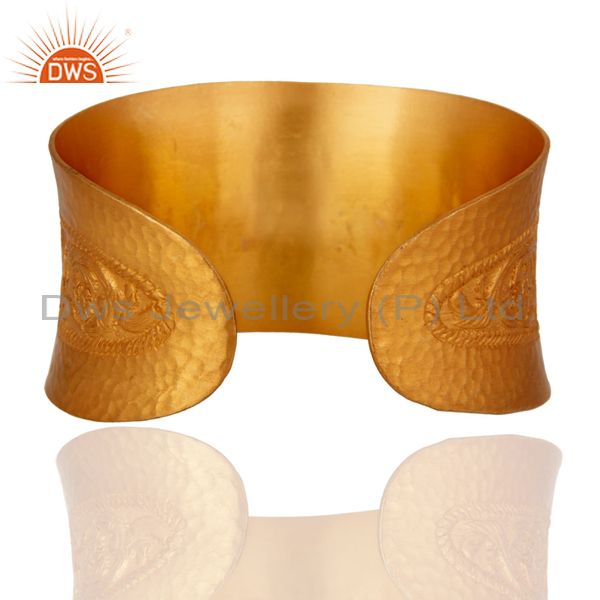 Suppliers Gold Plated Tourmaline 925 Silver Bangle Bracelet With Engraved Floral Designer