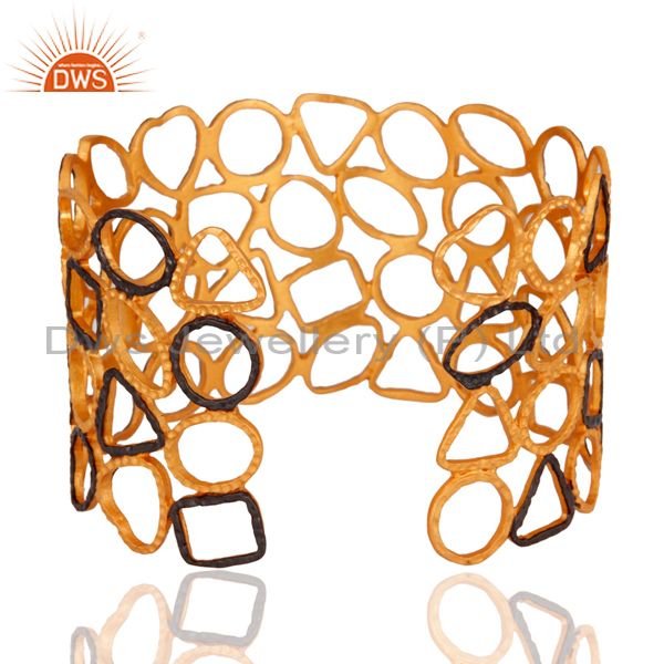 Suppliers Unique 18k Yellow Gold Plated Textured Designer Cuff Bracelet Bangle