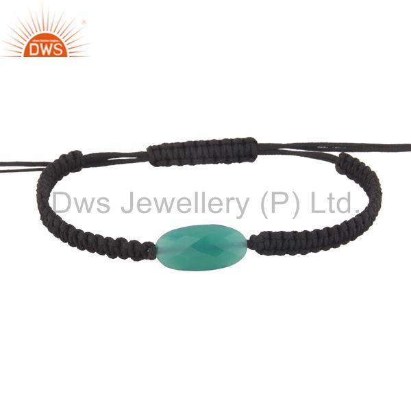 Suppliers Spiritual Gemstone Green Onyx Black Macrame Adjustable Shamballa Bracelet