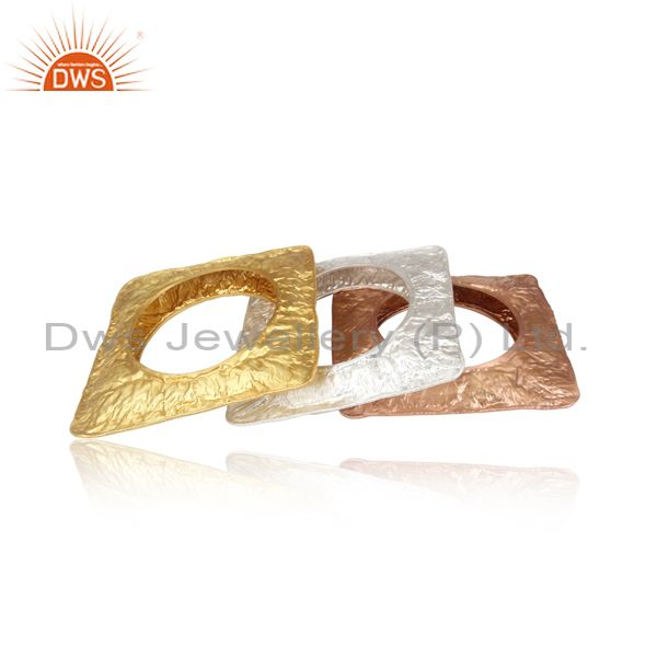 Supplier of Handcrafted 925 silver chunky square bangle gold plated 3 pcs set
