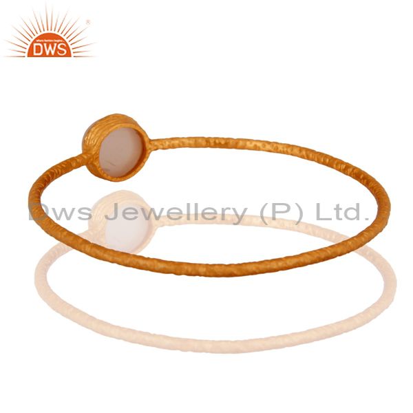 Wholesalers of Solid 925 silver rose chalcedony 18k yellow gold plated bangle