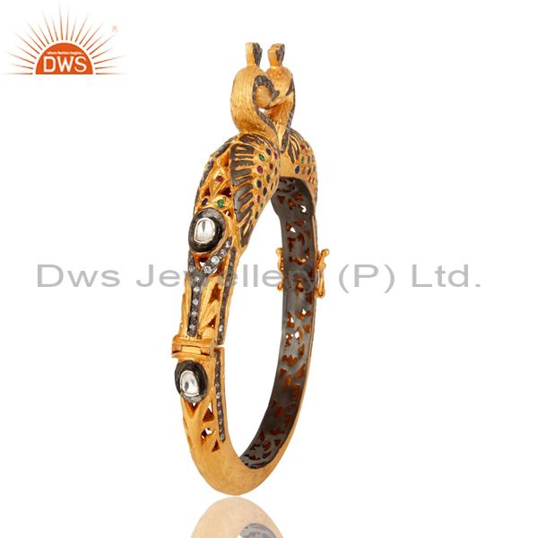 Wholesalers of 18k gold plated 925 silver mixed color cz double peacock bangle