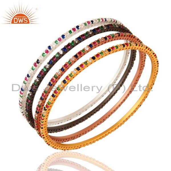 Wholesalers of 18k gold 925 silver multi color cubic zirconia accent sleek bangle