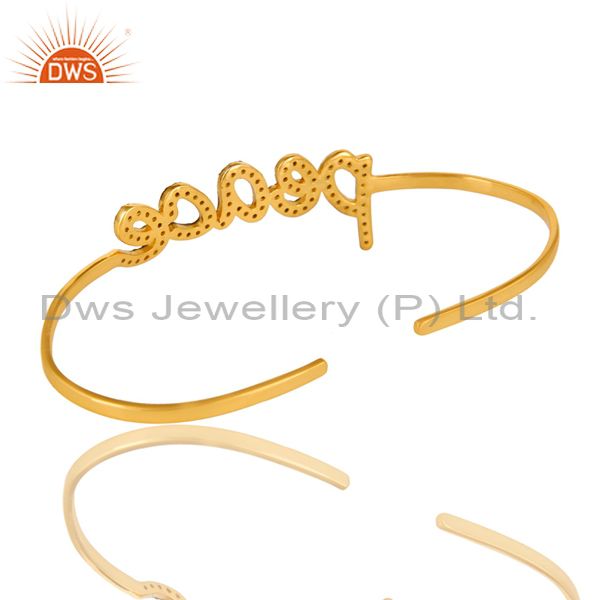Suppliers Shiny 18K Gold Over Sterling Silver London Blue Topaz Peace Open Bangle Bracelet