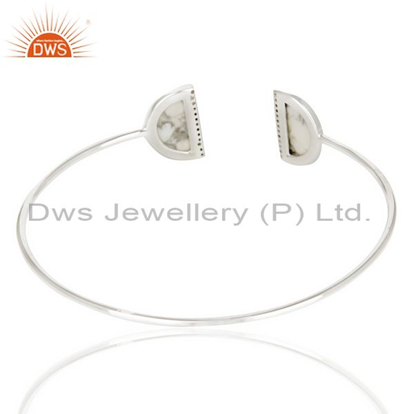 Suppliers Howlite Two Half Moon Bangle Studded With Cz In 92.5 Sterling Silver