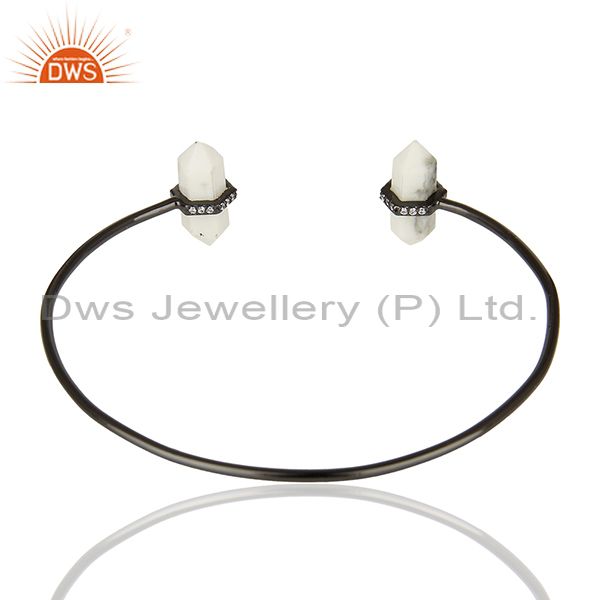 Suppliers White Howlite Gemstone Black 925 Silver Cuff Bracelet Manufacturers