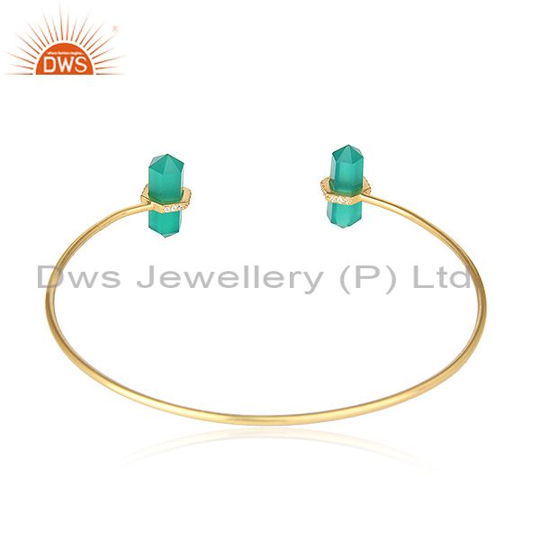 Suppliers Green Onyx Pencil Point Healing Openable Adjustable Gold Plated Bangle