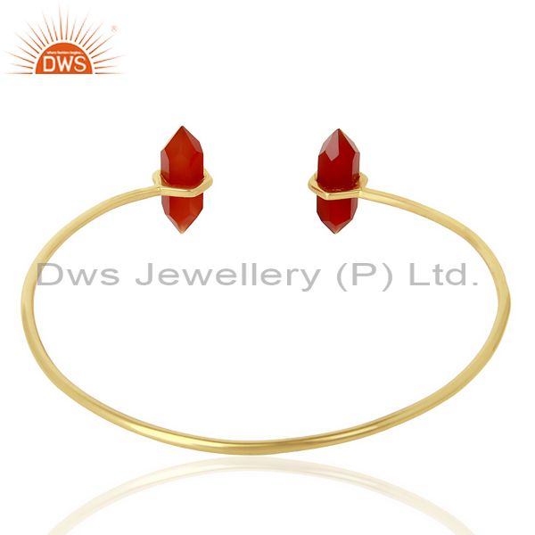 Suppliers Red Onyx Terminated Pencil Point Openable Gold Plated Silver Bangle