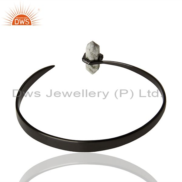 Suppliers Black Rhodium Plated 925 Silver White Gemstone Cuff Bracelet Jewelry