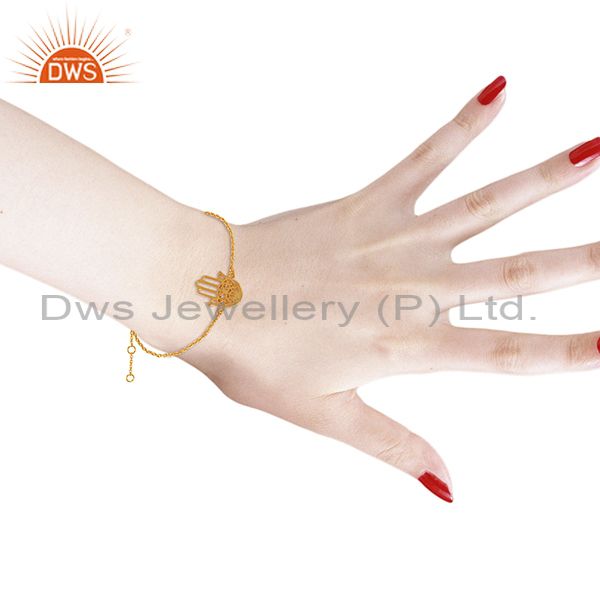 Suppliers Hamsa 925 Sterling Silver 18k Yellow Gold Plated Hand Bracelet