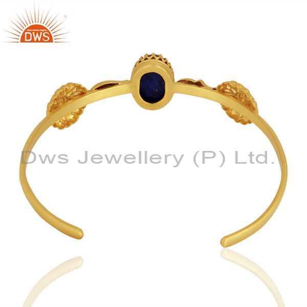 Suppliers Gold Plated 925 Silver Lapis Gemstone Cuff Bangle Bracelet Jewelry