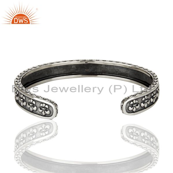 Suppliers Fleur De Lis 925 Sterling Silver Oxodized Cuff Bracelet Jewelry