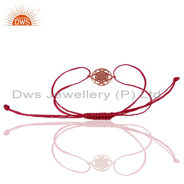 Suppliers Flower Of Life 925 Sterling Silver Rose Gold Plated Pink Thread Bracelet