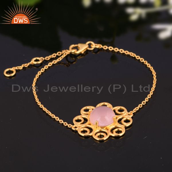 Supplier of New Designer 925 Silver Gold Plated Rose Chalcedony Gemstone Chain Bracelet