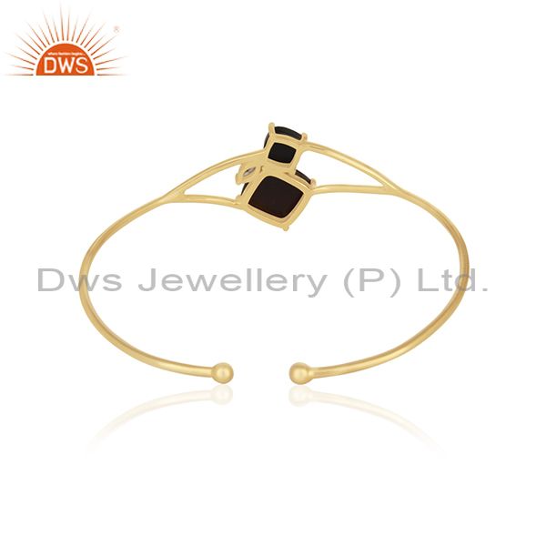 Wholesale Supplier of Black Onyx Gemstone Handmade 14k Gold Plated 925 Silver Cuff Bracelet Wholesale