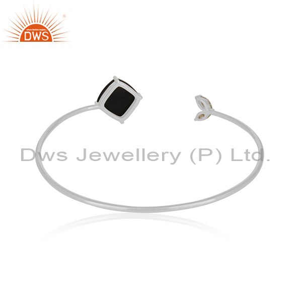 Wholesale Supplier of White Zircon and Black Onyx Gemstone 925 Silver Cuff Bracelet Wholesale