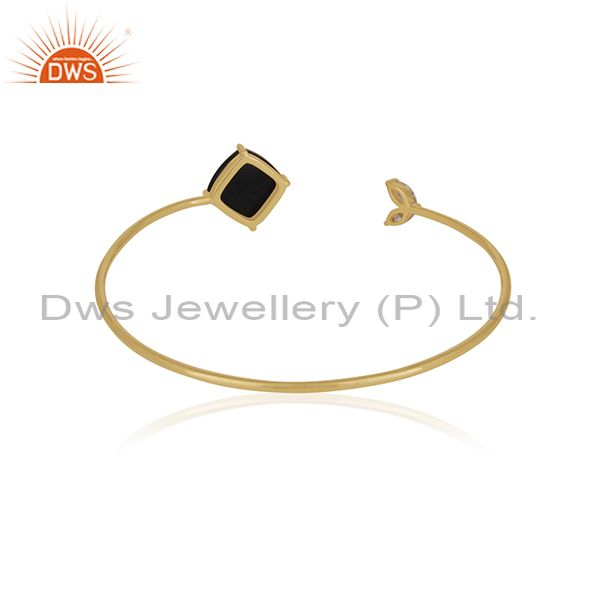 Wholesale Supplier of 18k Gold Plated 925 Sterling Silver Black Onyx Gemstone Cuff Bracelet Wholesale