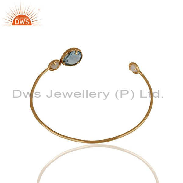 Exporter Blue Topaz and Moonstone Rainbow Gemstone 925 Silver Cuff Bracelet