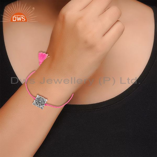 Suppliers Oxidized Designer Sterling Silver Pink Cloor Macrame Bracelet Jewelry