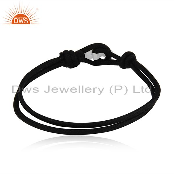 Exporter Black Cord Designer 92.5 Fine Silver Elephant Bracelet Jewelry