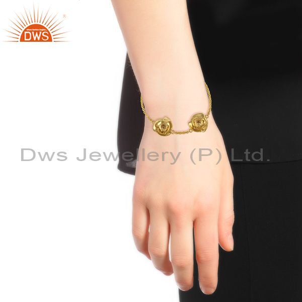 Citrine gemstone rose flower gold plated 925 silver chain bracelet