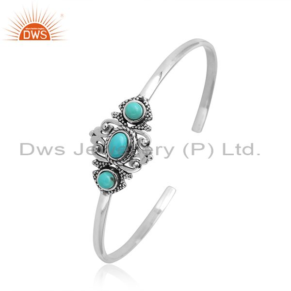 Manufacturer of Designer Bohemian Cuff in Ocidised Silver with Arizona Turquoise