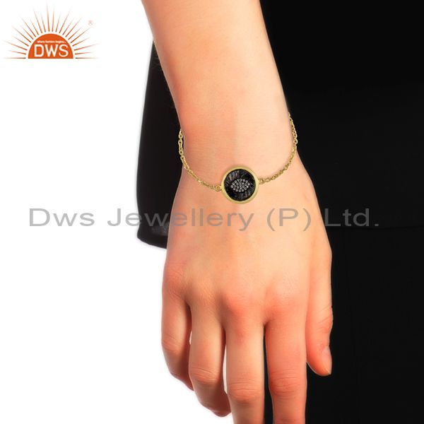 Eye designer gold and rhodium plated silver cz bracelet