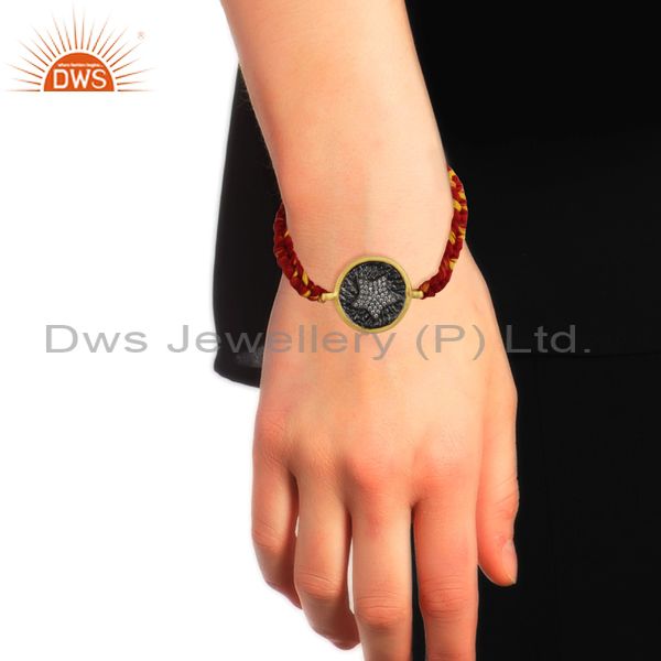 Cubic Zirconia And Cotton Dori Adjustable String Bracelet
