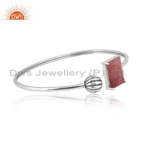 Oxidized Sterling Silver Cuff With Strawberry Quartz On Top