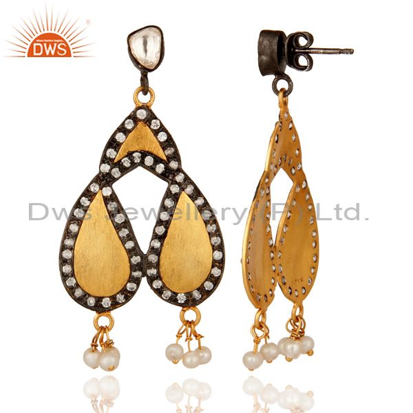 Suppliers Natural Pearl & Cubic Zirconia Womens Chandelier Earrings In 18K Gold On Silver