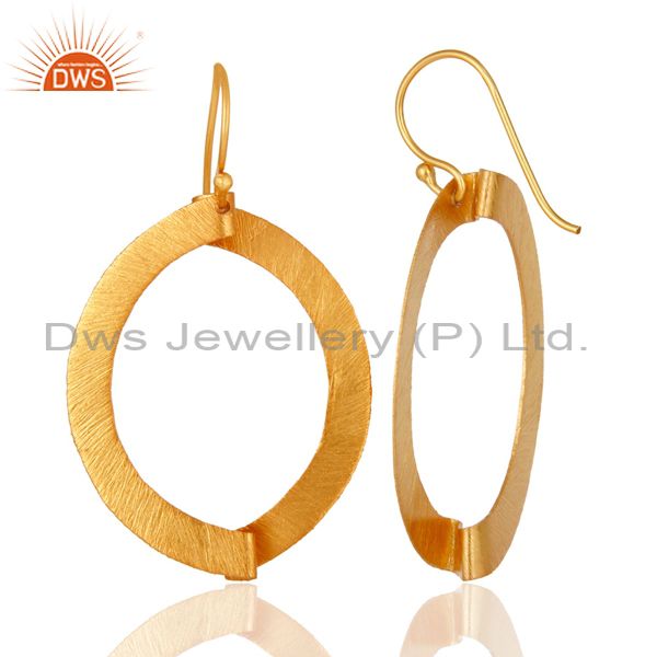 Suppliers Handmade Brushed 24K Yellow Gold Over Sterling Silver Designer Hook Earrings