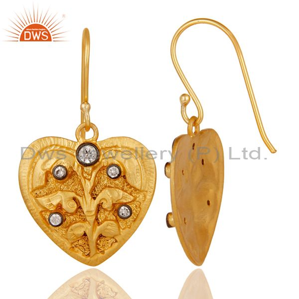 Suppliers Handmade 18k Gold Over Heart Design White Zirconia Gemstone Earrings Jewelry