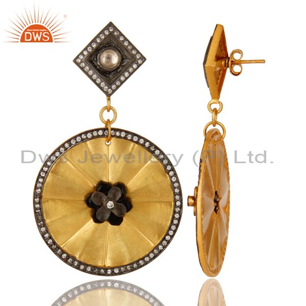Suppliers 18K Yellow Gold Plated Sterling Silver Disc Design Dangle Earrings With CZ