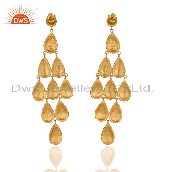 Suppliers 18K Yellow Gold Plated Sterling Silver Blue Sapphire Wedding Chandelier Earrings